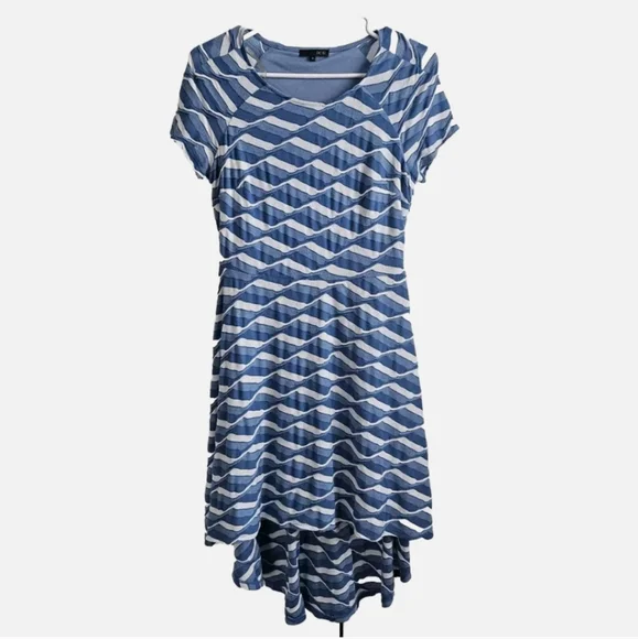 Ice Dresses | Ice Midi Dress Women Size 8 Blue Flare Short Sleeve Lined Asymmetrical Hem Flare | Color: Blue/White | Size: 8 | Modestpioneer's Closet